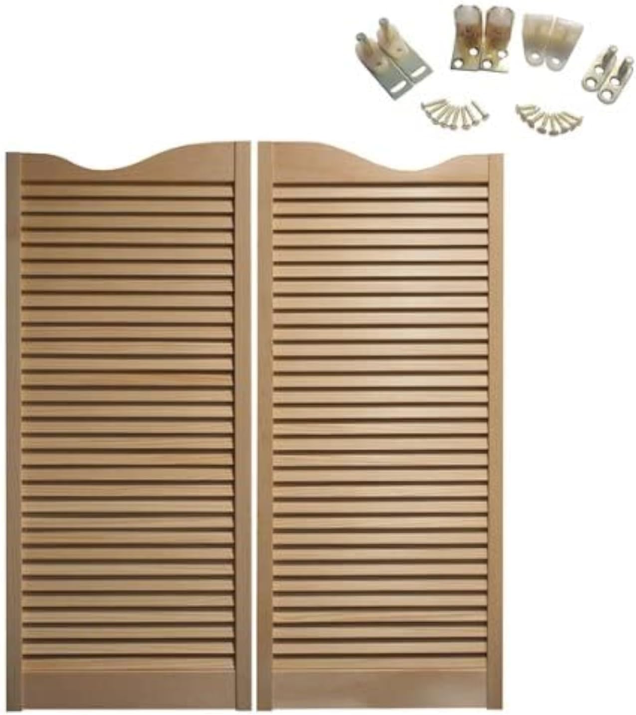 Premade Pine Interior Swinging Saloon Doors | 1-1/8" Thick Louvered Design with Brass Hinges, Pre-Sanded Wood, Strong Joints – 36"x42" – Swinging Cafe Doors