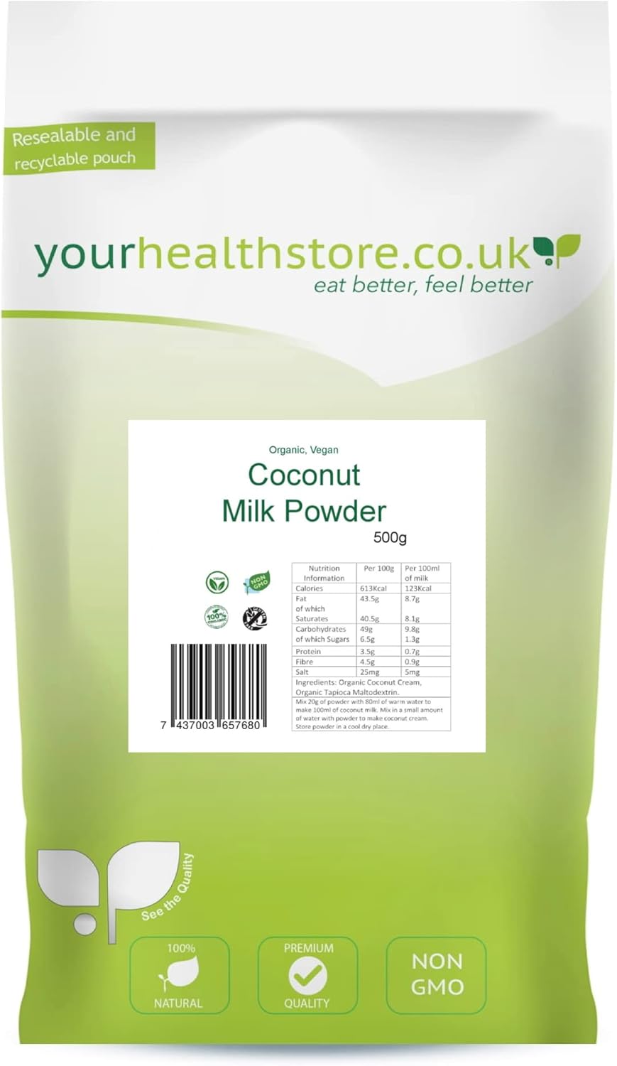 yourhealthstore Vegan Coconut Milk Powder 500g, No Added Glucose Syrup, No Added Thickeners, Dairy Free, Gluten Free, Made in Sri Lanka, (Recyclable Pouch)