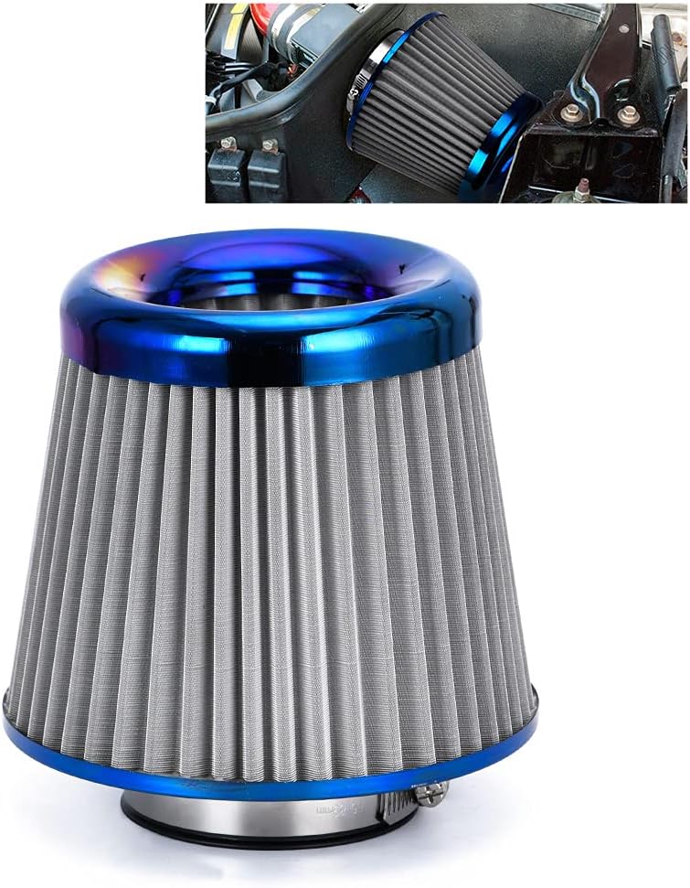 PTNHZ Universal Blue Neck 3" 76mm Car High Flow Cold Air Intake Air Filter Power Intake Air Inlet System Mushroom Head Air Cleaner
