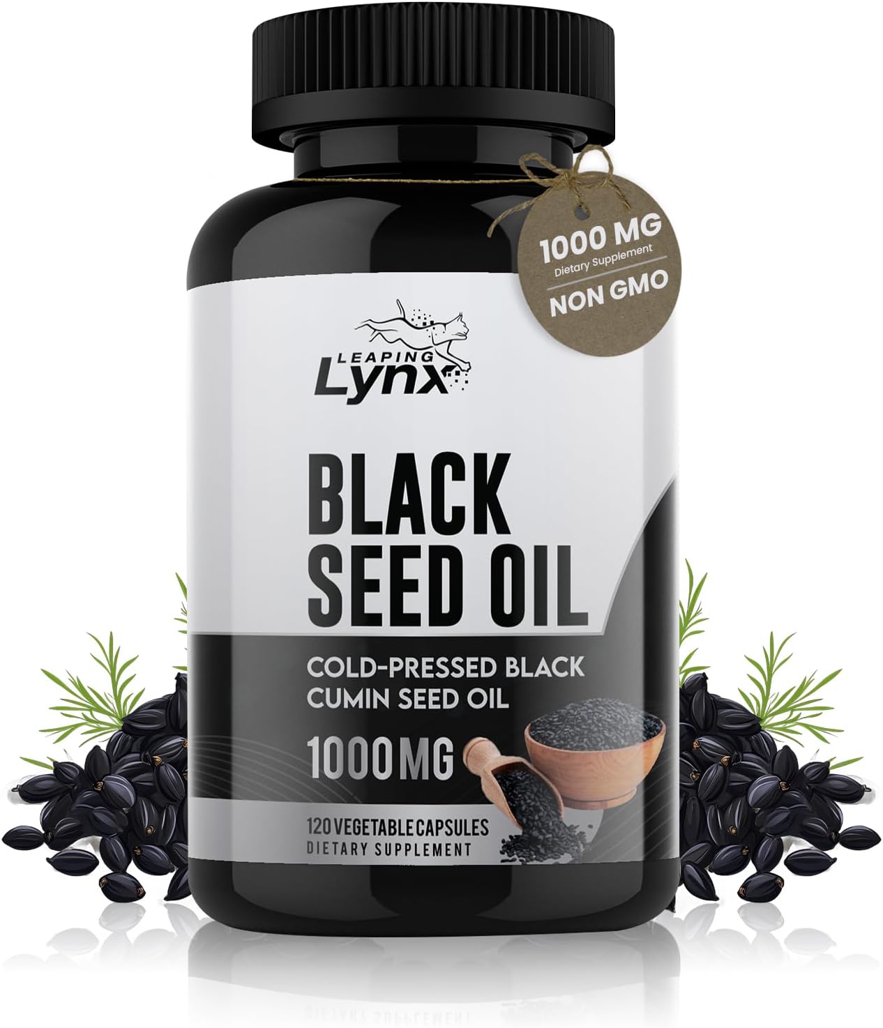 Pure Organic Black Cumin Seed Oil Capsules 1000mg, Cold-Pressed Black Seed Oil Nigella Sativa with Max Thymoquinone, 120 Capsules, Rich in Omega-6 & Omega-9, Black Cumin Oil for Immune & Brain Support