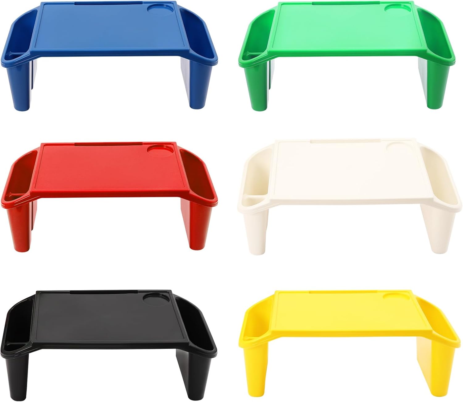 6 Pack Kids Lap Desk Tray with Storage Slots, Portable Lap Desk, Activity Tray, Drawing, Stackable, Writing, Eating, Classroom, 19.69" L x 9.84" W x 7.1" H, Multicolor