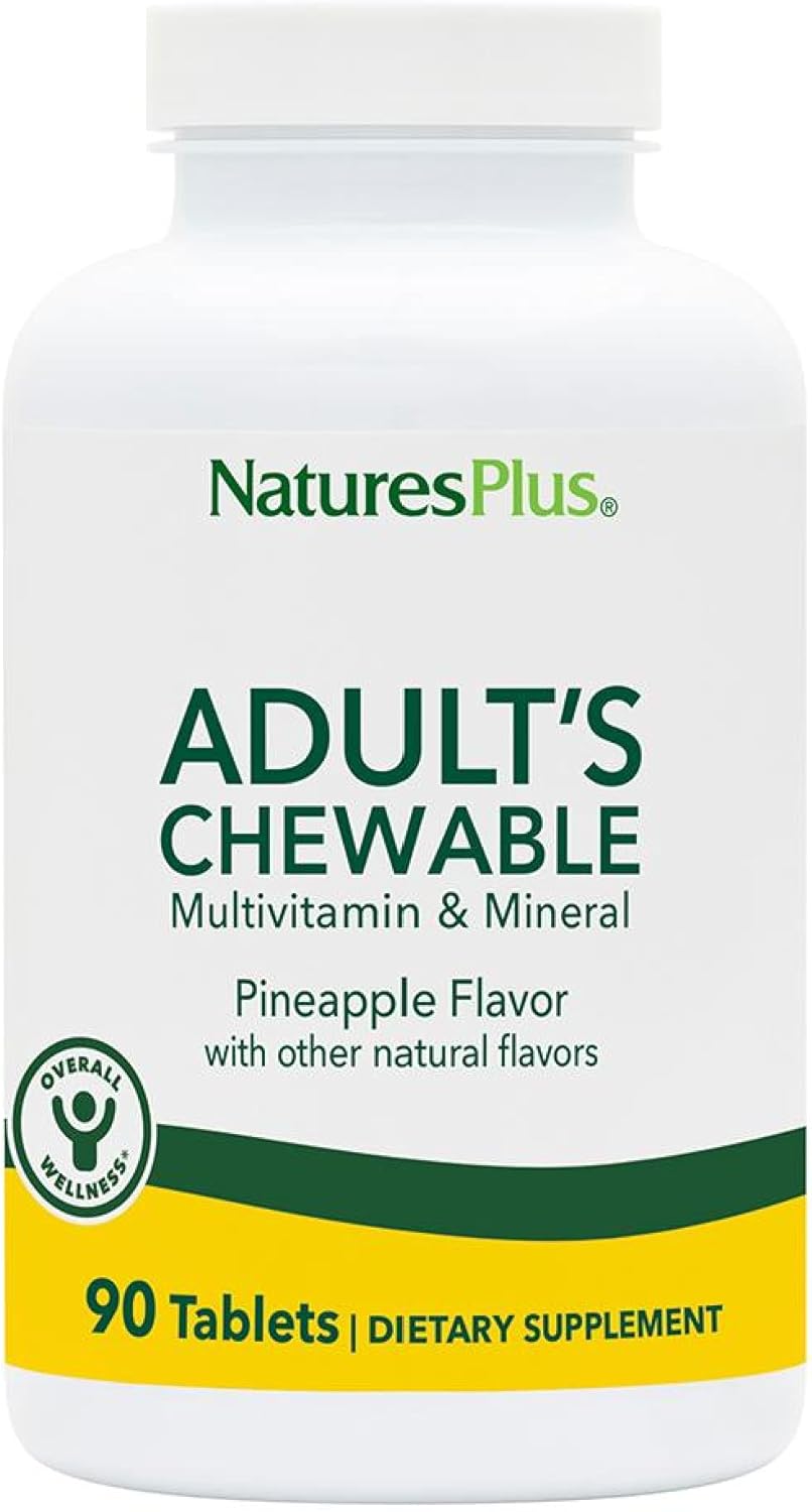 Natures Plus Adult's Chewable Multivitamin - 90 Vegetarian Tablets - Pineapple Flavor - Natural Whole Foods Supplement for Overall Health, Energy - Gluten-Free - 90 Servings
