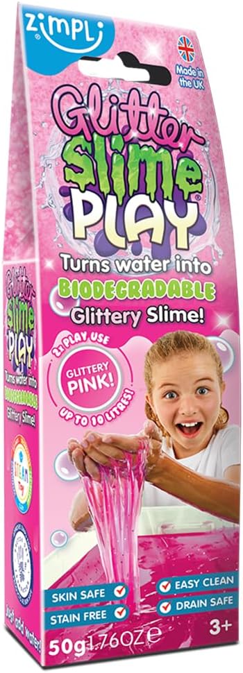 Zimpli Kids Glitter Slime Play Pink, Magically Turns Water into gooey, Glittery Slime, Perfect Party Bag Filler, Birthday Gift for Boys & Girls, Magic Pretend Play Toy, Certified Biodegradable