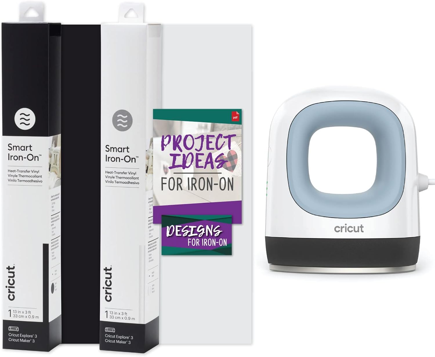 Cricut EasyPress Mini Heat Press Machine Zen Blue and Cricut Smart Iron-On Black and White Bundle Small Portable Heat Press for T-Shirts Shoes Bags for Small Iron-On and HTV Transfer Projects