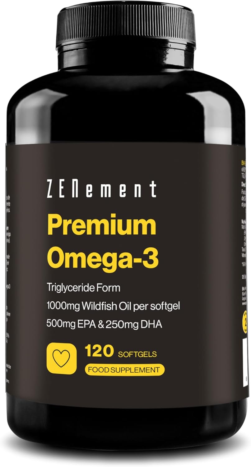 Omega-3 Premium - Triglycerides for Optimal Absorption - 1000 mg EPA + 500 mg DHA per Dose - Wild Fish Oil Certified FOS - 120 Capsules