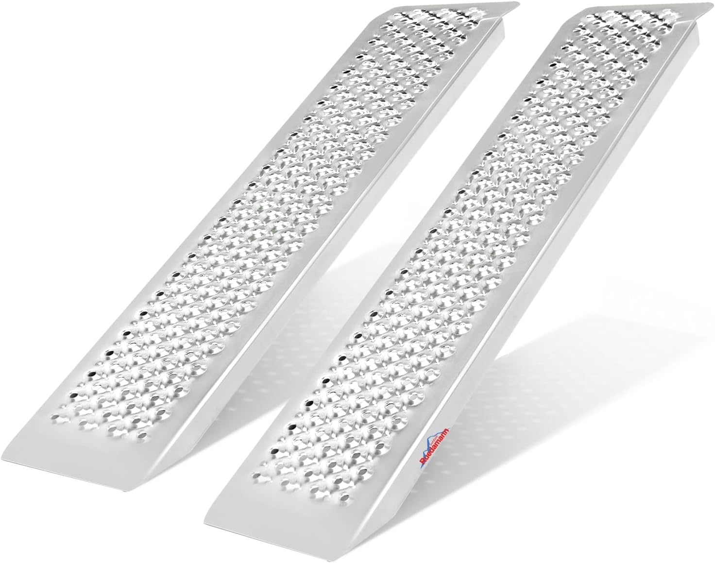 Ruedamann 4FT Aluminum Shed Ramps, 9" W Outdoor Loading Ramps for Shed Curb Steps Stairs, Golf Cart Ramps, Four Wheeler Ramps for Hand Truck, Bicycle, Motorcycle, Riding Mower, 880 Lbs Capacity, 2Pcs
