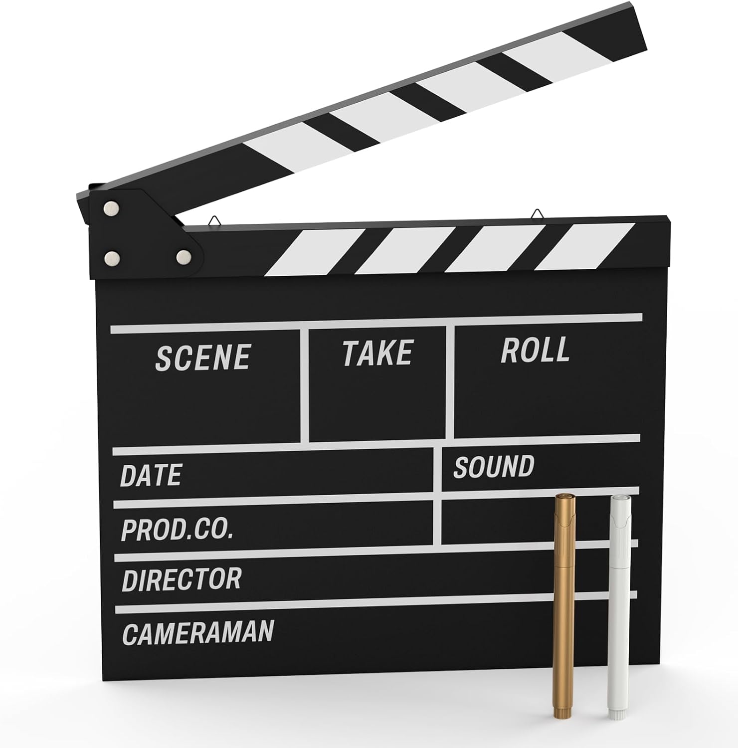 Movie Film Clapboard Hollywood Wooden-Clapper Board Directors Photography Studio Video TV Clapper Board with Erasable Pen Movie Theater Props Decor，Black Clap Board 10.5 X 11.7 inches (Black)