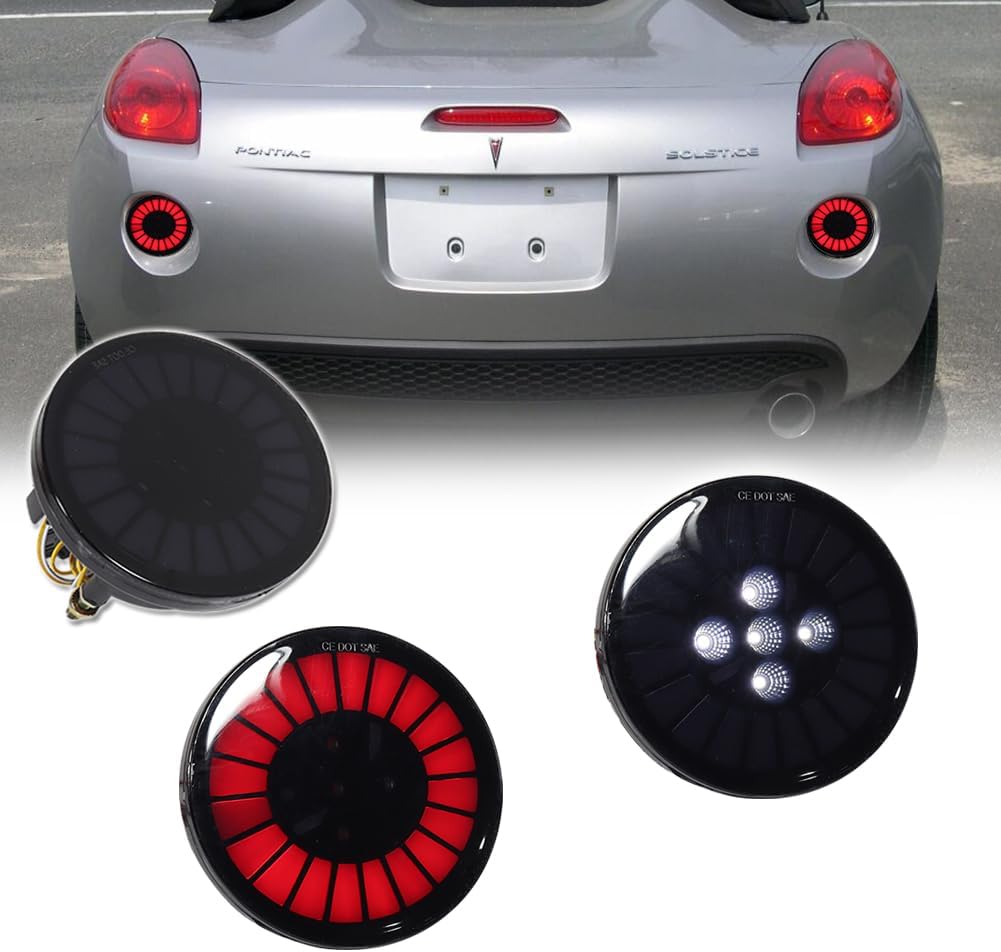 GTINTHEBOX for 2002-2009 GMC Envoy,2006-2009 Pontiac Solstice Rear Bumper Reflector Tail Brake Reverse Backup Light Smoked Lens