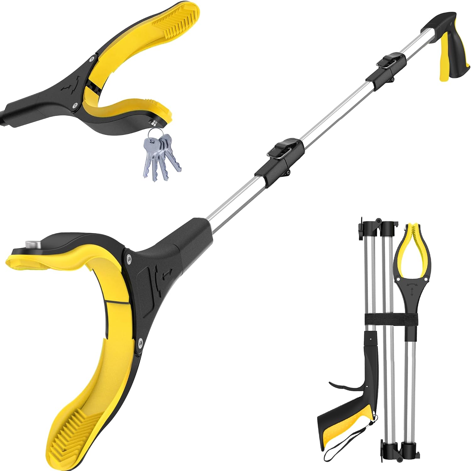 43" (109cm) Foldable Litter Pickers,Extra Long Grabber Reacher Stick Tool, Lightweight Rubbish Pick Up,Picker Upper Strong Magnetic Grip, Hand Grabber for Adults, Disabled, and Elderly (YellowSilver)