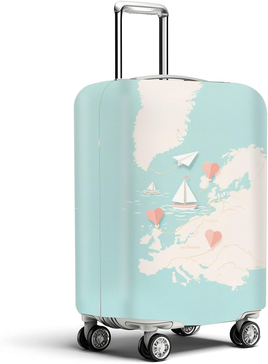 Sailboat Map Luggage Cover Travel Accessories Suitcase Protector Washable Anti Scratch Protective Sleeve Baggage Wrap Fits 22-24 Inch Suitcase Covers and Luggage Skins with Airplane Journey