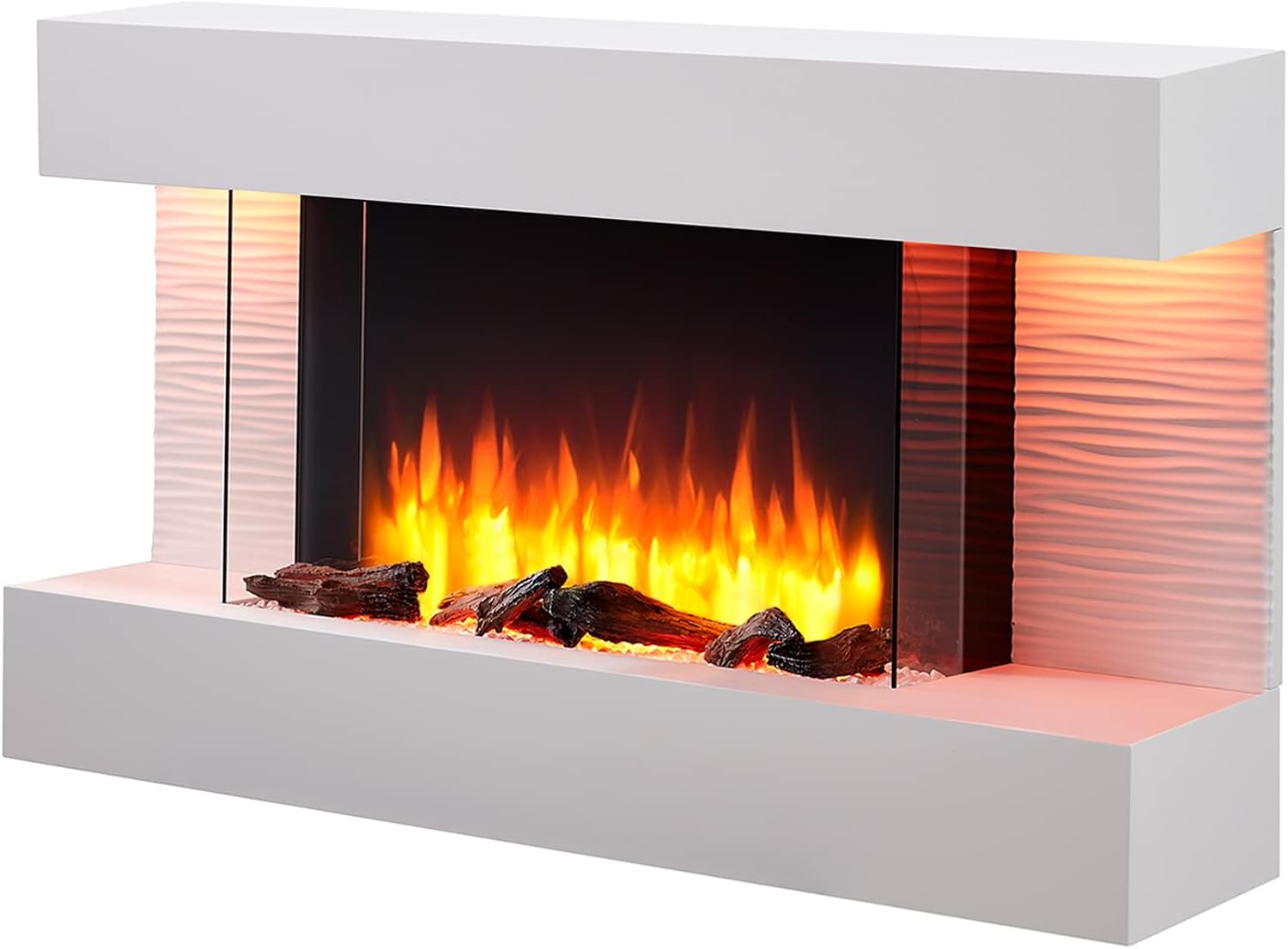 FLAMME Kingston Wall Mounted Fireplace up to 60" with 3 Flame Colours and 13 Mood Lighting Options (43" WHITE)