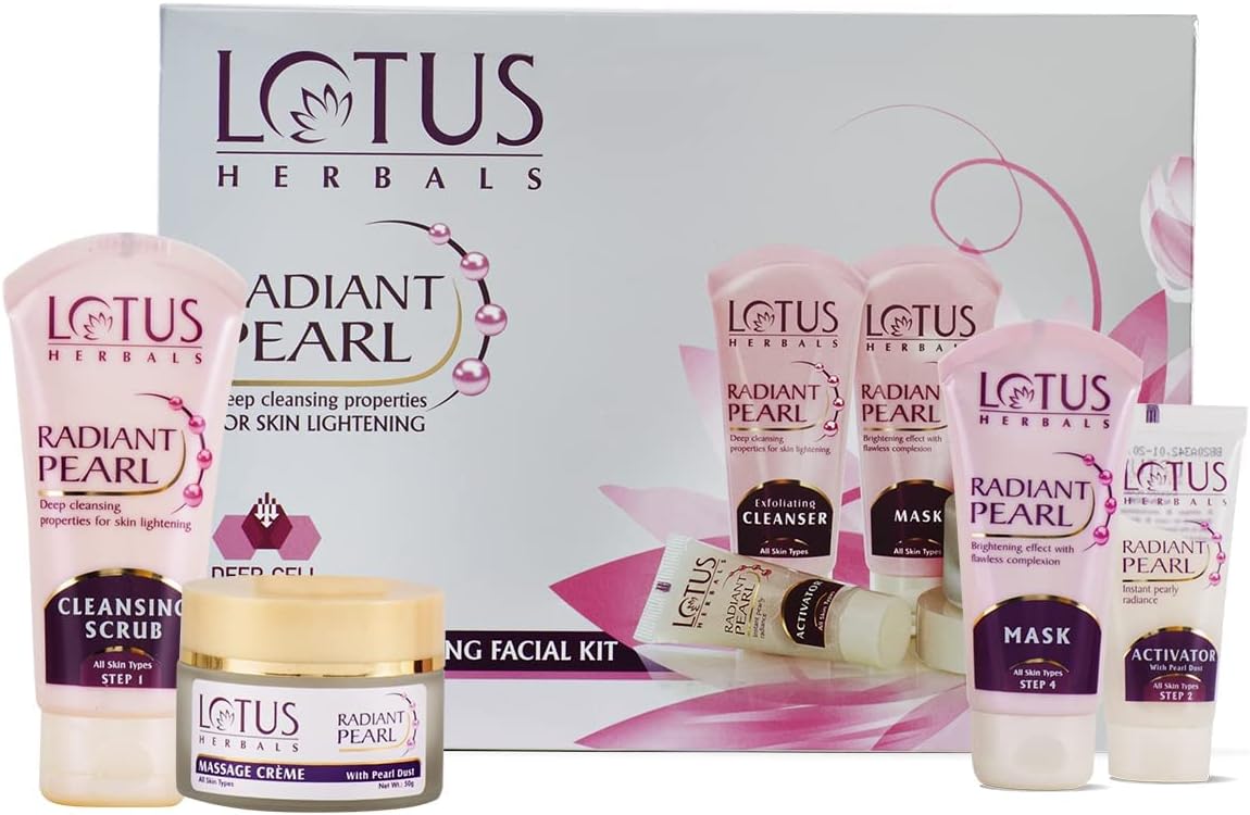 Lotus Herbals Radiant Pearl Facial Kit for Deep Cleaning with Pearl Extracts & Green Tea 170g (Multi Use)