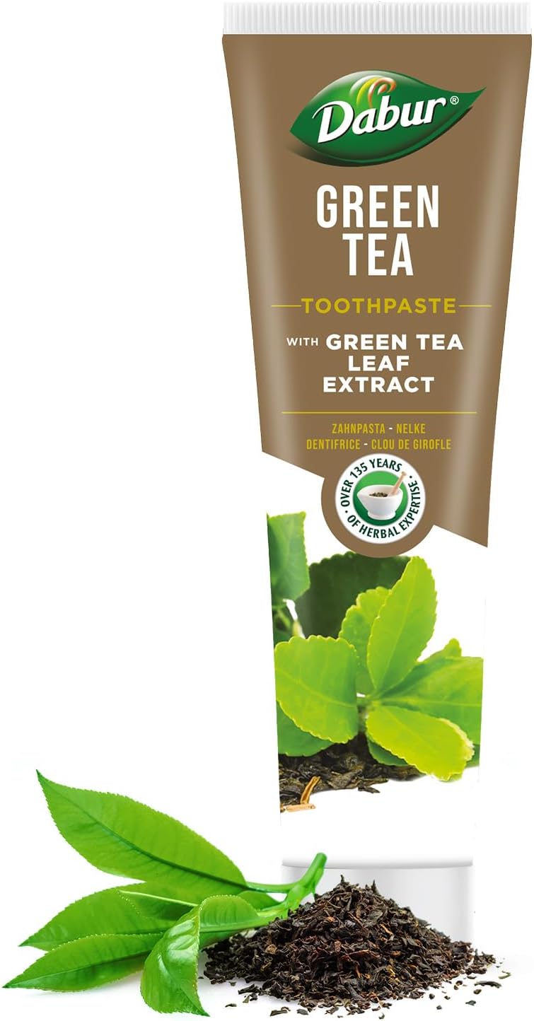 Dabur Organic Green Tea Toothpaste | 100 ml | Everyday Use Toothpaste | Long-Lasting Freshness & Healthy Gums | Toothpaste for Adults & Kids | Paraben Free, SLS Free, No Alcohol | Pack of 1
