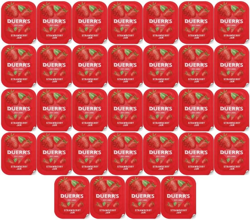 Strawberry Jam Portions - 32 Portions x 20g - Individual portions, fresh and easy to open (Pack of 32) By Shop4Choice