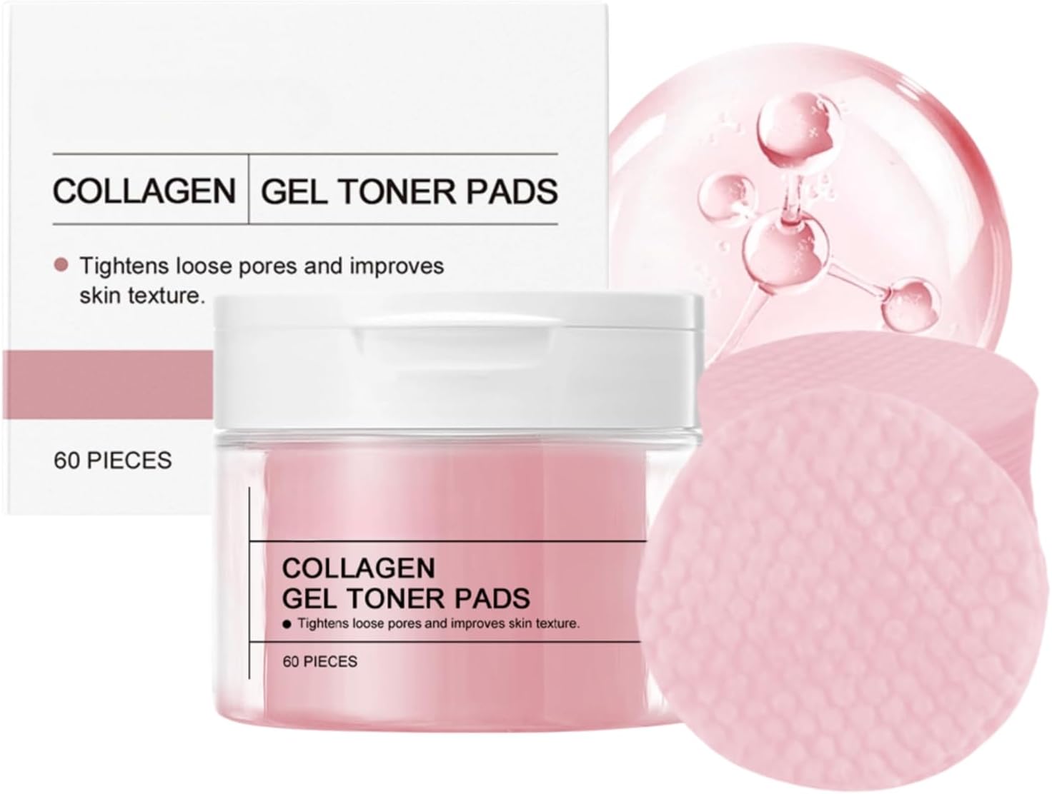 ISBEAUSOLS Collagen Gel Toner Pads - Toner Pads Korean Skincare - Face Cleansing pads with Vitamin C & E - Pore Minimizer & Face Wipes with Toner - Face Pads for Deeply Hydrating & Firming