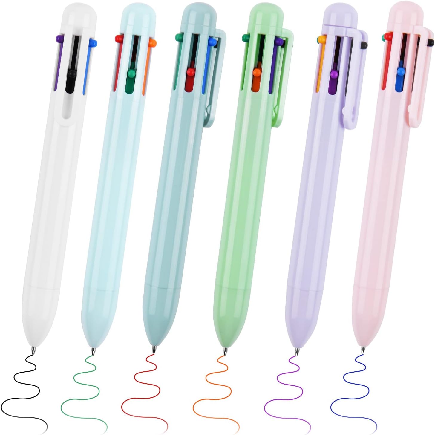 OSDUE 6 PCS 0.5mm 6-in-1 Multicolor Ballpoint Pen, 6-Color Retractable Ballpoint Pens for Office School Supplies Students Children Gift