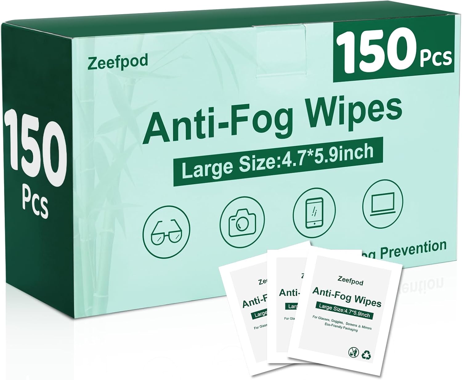 Anti Fog Lens Wipes for Eyeglasses, 150 Count,Pre-Moistened Individually Wrapped Wipes,Lens Cleaner Wipe for Glasses, Screens- Quick-Dry, Scratch-Free，Eco-Friendly Plant-Based