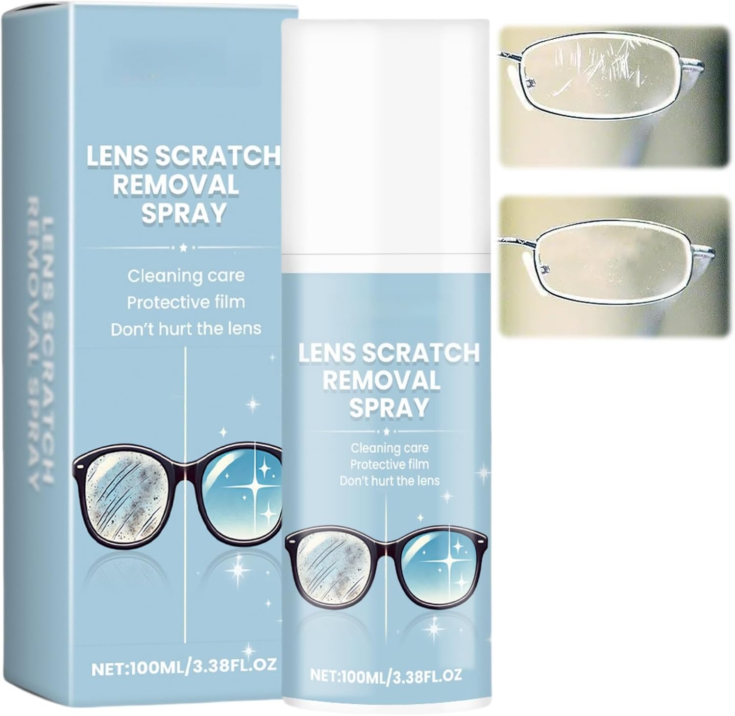 Glasses Scratch Remover & Lens Cleaner Spray,100ml Glass Polish Restorer Liquid for Spectacles Eyeglasses Phone Screens Camera Lens Watch Face,Scratch Repair Fluid Kit for Plastic & Glass Surfaces