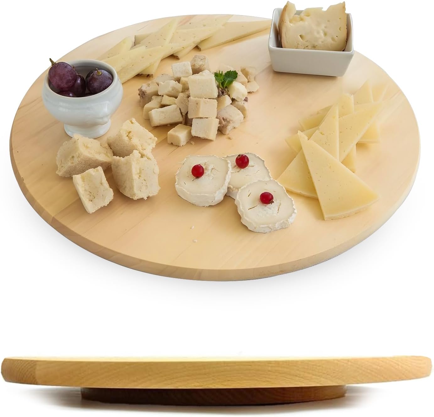 Lazy Susan Turntable for Dining Table | Large Rotating Food Serving 35cm Lazy Susan Table | Food Turntable for Both Indoor & Outdoor | Round Table Centrepiece Tray (Hevea Wood)