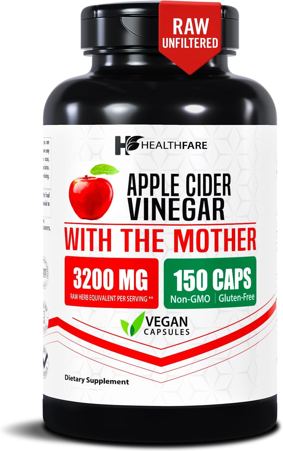 HealthFare Apple Cider Vinegar Capsules with the Mother | 3200mg Raw, Organic & Unfiltered ACV | 150 Vegan Pills | Maximum Strength Supplement for Detox & Digestion | Non-GMO, Gluten-Free, Made in USA