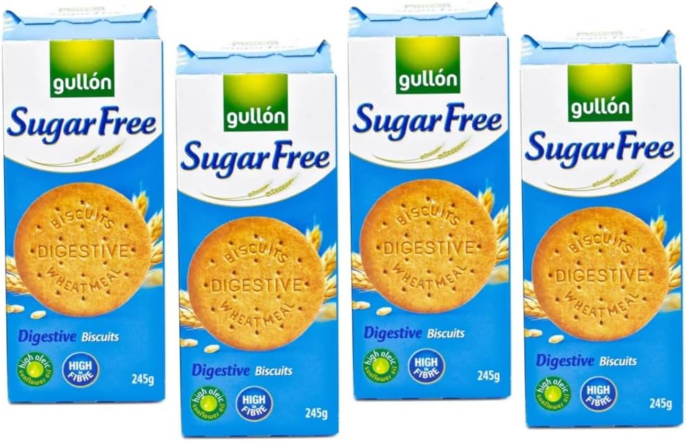 GULLON SUGAR FREE DIGESTIVE BISCUITS (4x245g) | Sugar Free Biscuits | Digestive Biscuits | Multi Pack | Sugar Free Biscuits For Diabetics | Digestive Biscuits Plain | Available for Hamper