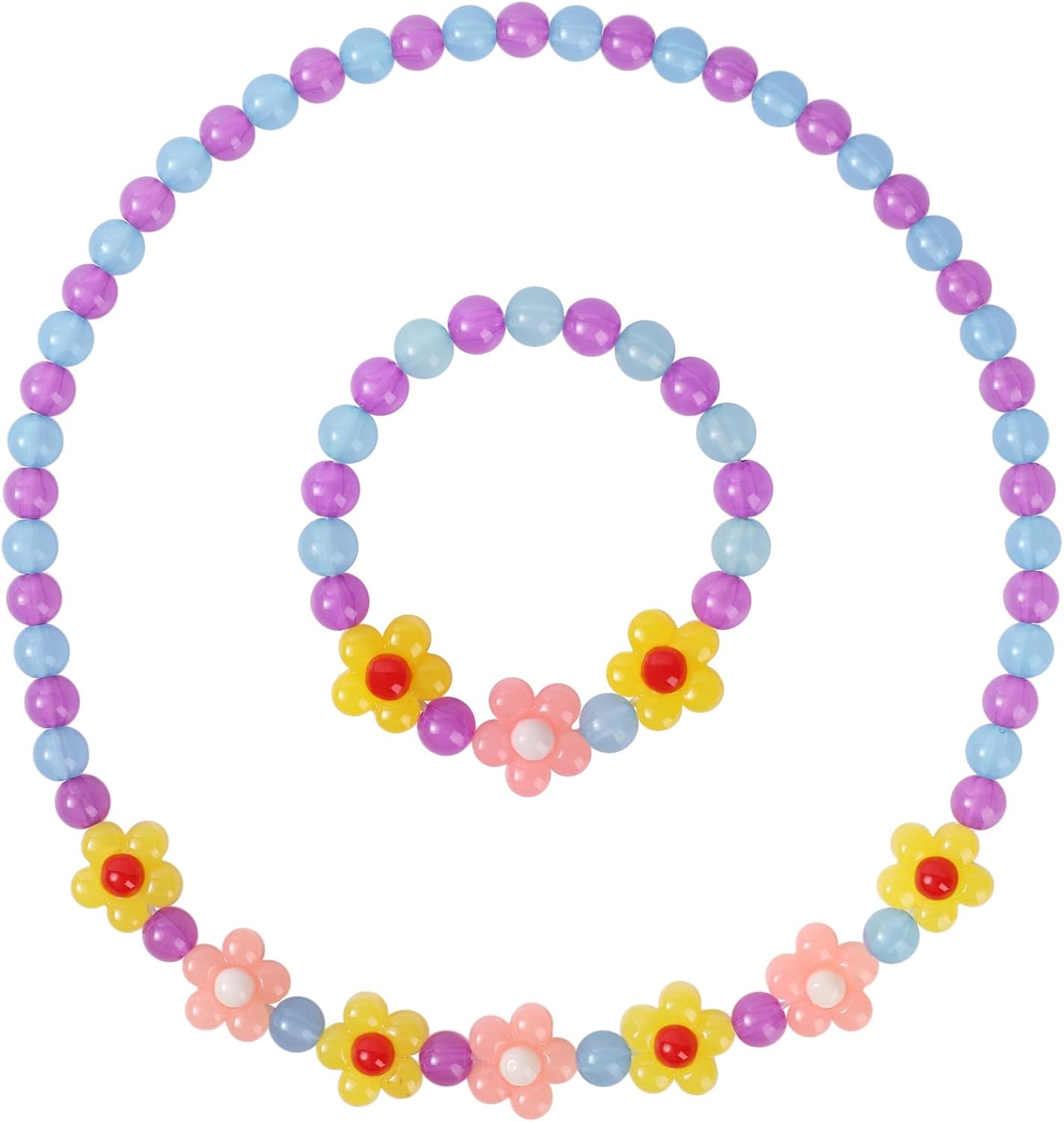 Maeoetty Girls Colorful Flower Neckace Bracelet Set,Toddler Flower Jewellery,Great Costume Jewelry for Children Pretend and Dress Up-Yellow