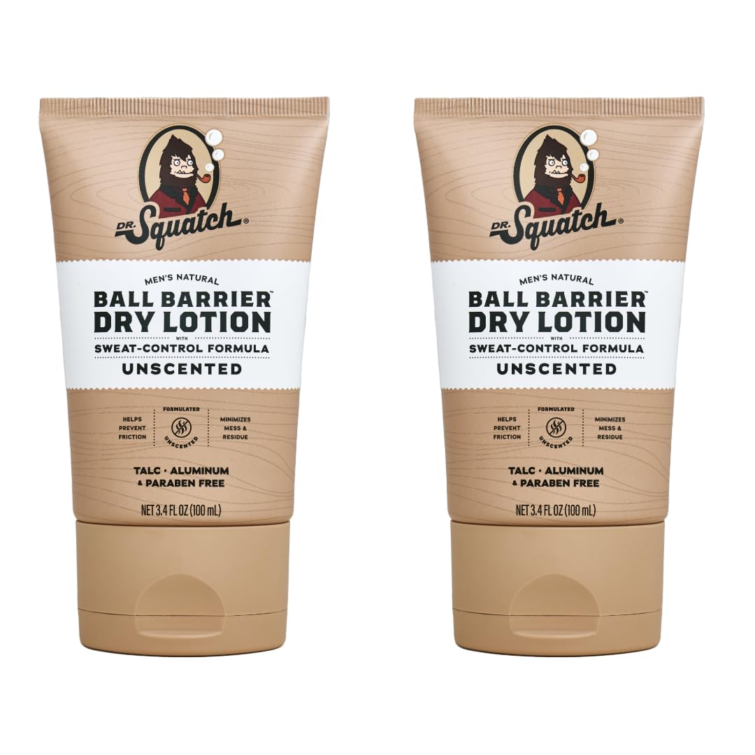 Dr. Squatch Ball Barrier Dry Lotion, No Mess Body Powder Lotion for Men, Made With Natural Ingredients - 2-Pack Unscented