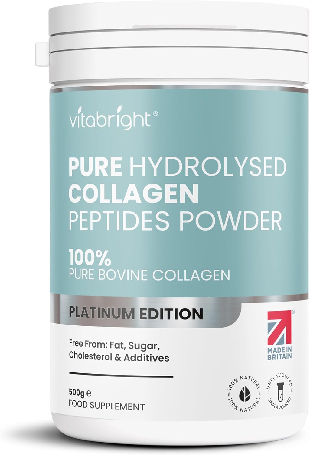 Collagen Powder for Women & Men 500g, 50 Servings Highly Bioavailable Hydrolyzed Collagen, Pure Collagen Peptides Powder High Strength Collagen Supplements for Women. VitaBright Bovine Collagen Powder