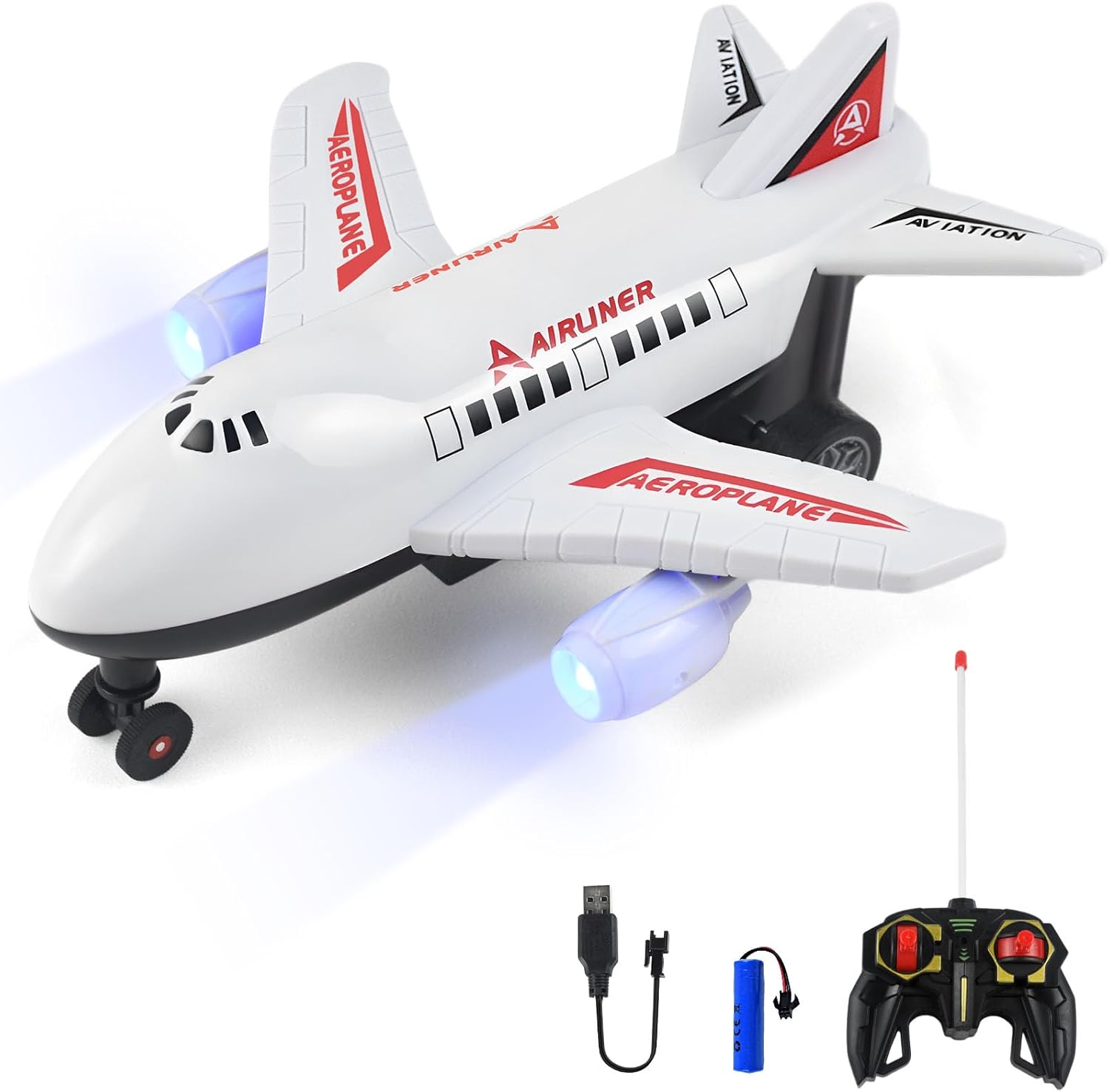 AUTOMP RC Plane Toy - Remote Control Aeroplane Toy with LED Flashing Lights, Indoor & Outdoor Toys Runs on Ground, Birthday Gift for Kids Ages 6+