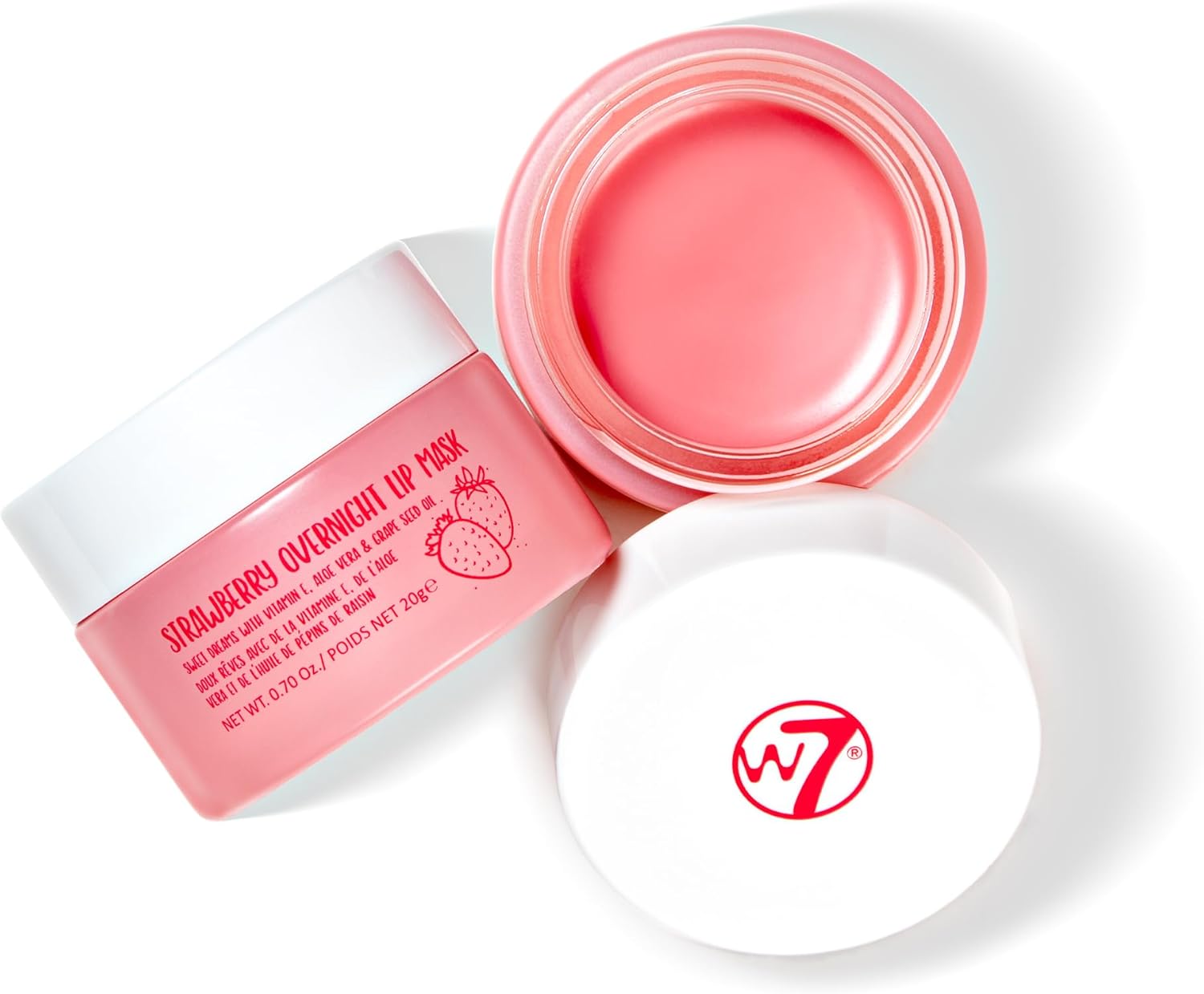 W7 Super Sweet Dreams Overnight Strawberry Lip Mask - Vitamin E, Aloe Vera and Grape Seed Oil - For Hydrated, Full Looking & Irresistible Lips - 20ml