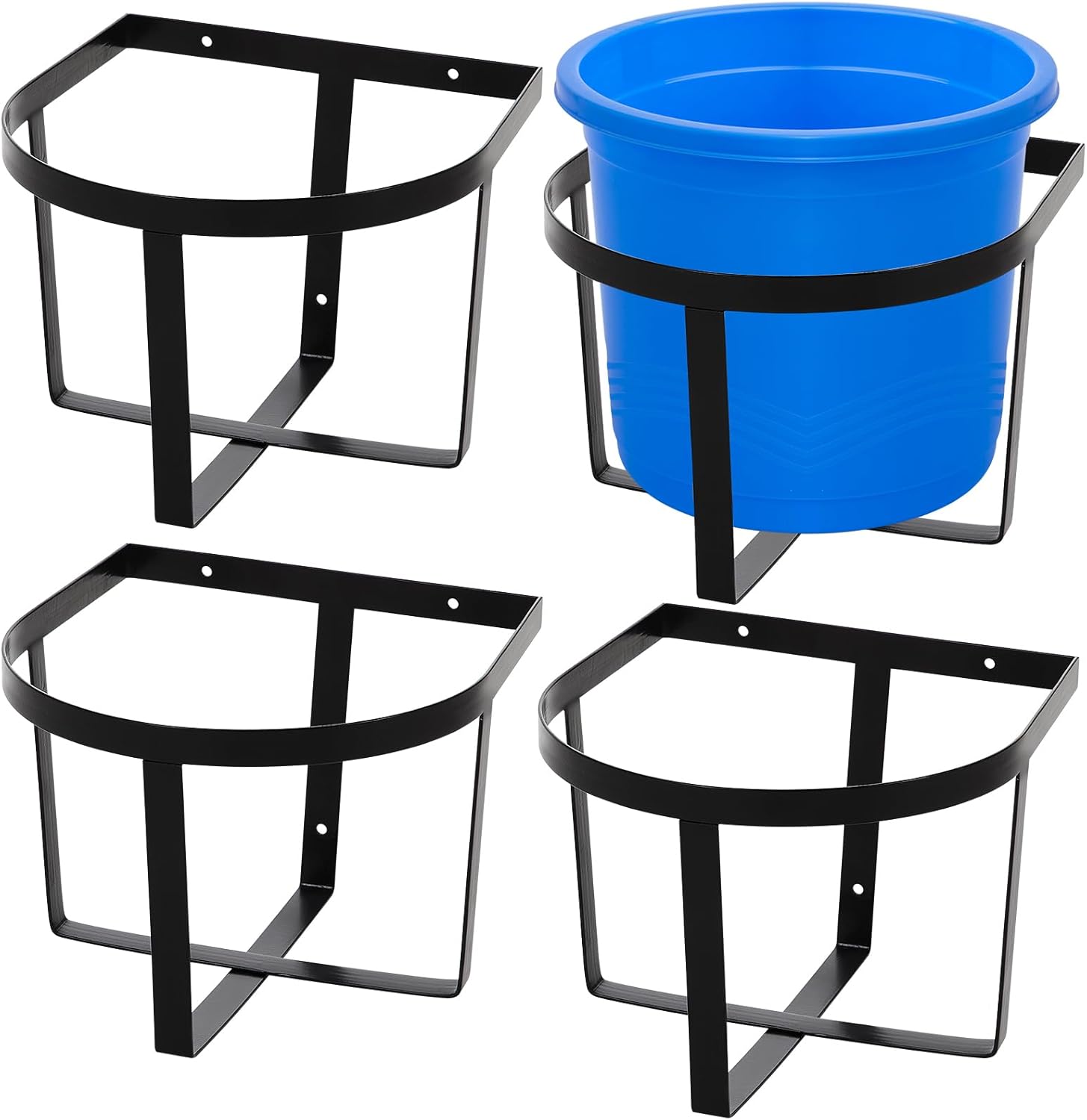 4 Pcs Heavy Duty Metal Bucket Holder 5 Gallon Horse Water Feed Bucket Holder Pre Installed Pail Accessories Wall Mount Hang Organizer for Horse Stalls Barn Farmhouse Supplies