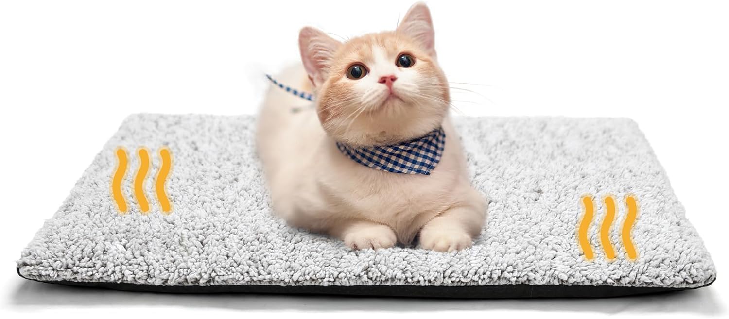 MORA PETS Self Heating Cat Bed Heated Cat Blanket Self Warming Pet Pad with Removable Cover Thermal Kitten Pad Non-Slip Washable 61 x 45cm