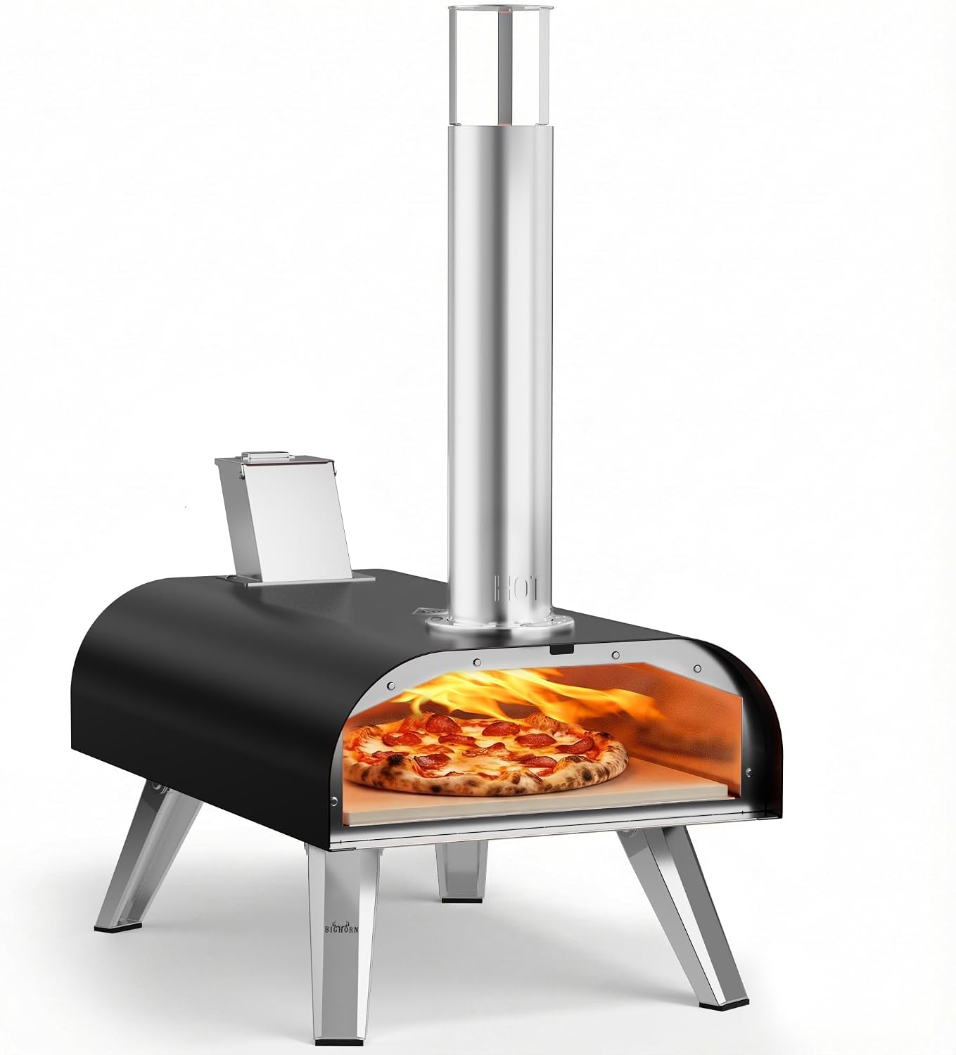 BIG HORN 12" Multi-Fuel Outdoor Pizza Oven Reach up to 1110℉– 3-in-1 Wood,Gas&Electric Compatible(Burners Sold Separately),Pellet Pizza Oven Portable Pizza Maker for Backyard, Camping&Tailgating,Black