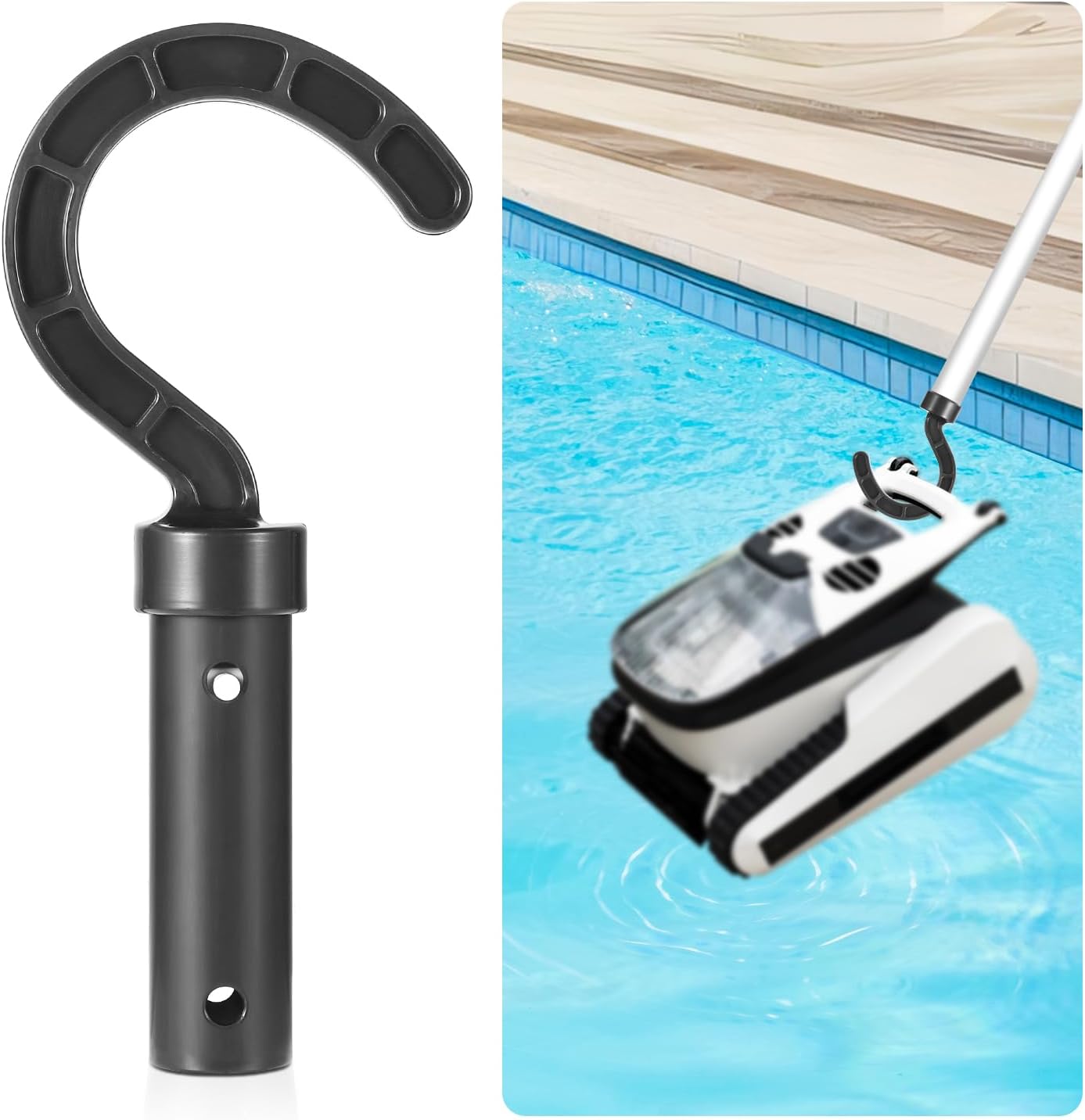 lasuroa Hook for All Robotic Pool Cleaner, Accessories Hook for Pool Vacuum Robot Hook for Cordless Pool Cleaner Robot, Attaches to Telescopic Poles Pool Supplies Tool(Black)