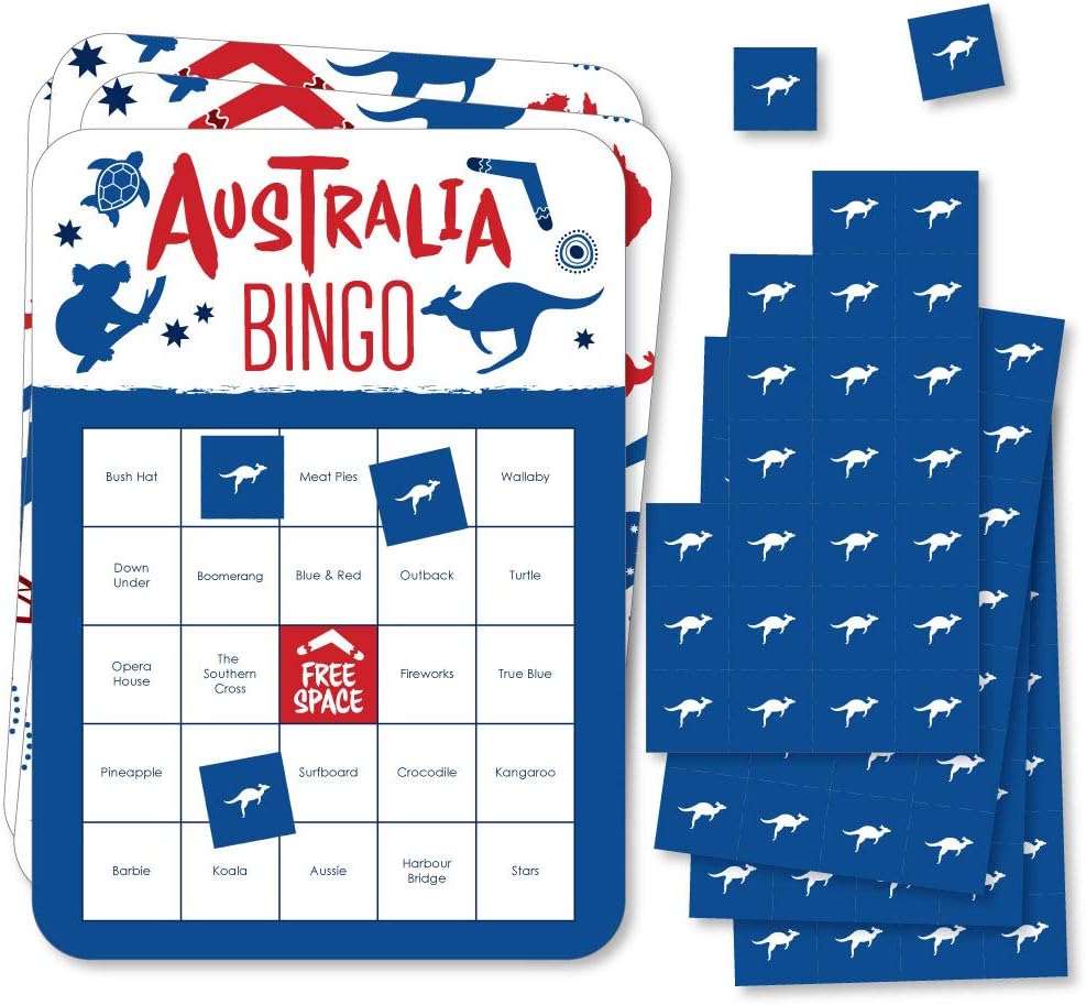 Big Dot of Happiness Australia Day - Bar Bingo Cards and Markers - G’Day Mate Aussie Party Shaped Bingo Game - Set of 18