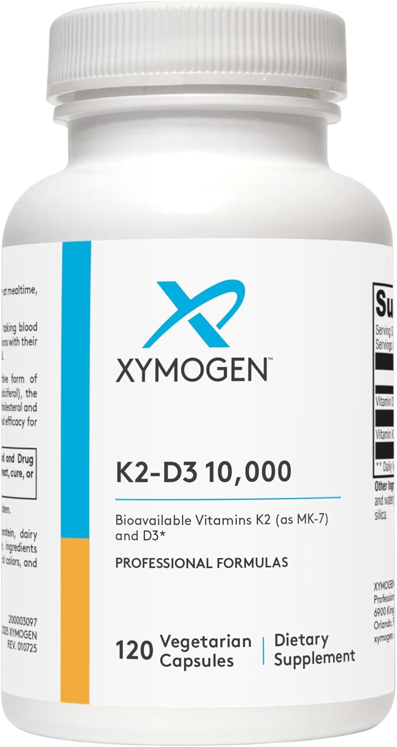 XYMOGEN K2-D3 10000 - Vitamin D3 K2 - Bioavailable Vitamin D 10,000 IU (Cholecalciferol) with MK-7 - Heart, Arterial, Bone Health + Immune Support Supplement (120 Capsules)