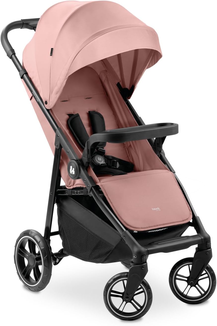 hauck Shop N Care, Dark Pink - Lightweight Pushchair (only 8.5 kg) with Snack Tray, Cup Holder & Raincover, Compact & One Hand Folding, Fully Reclining from Birth up to 22 kg