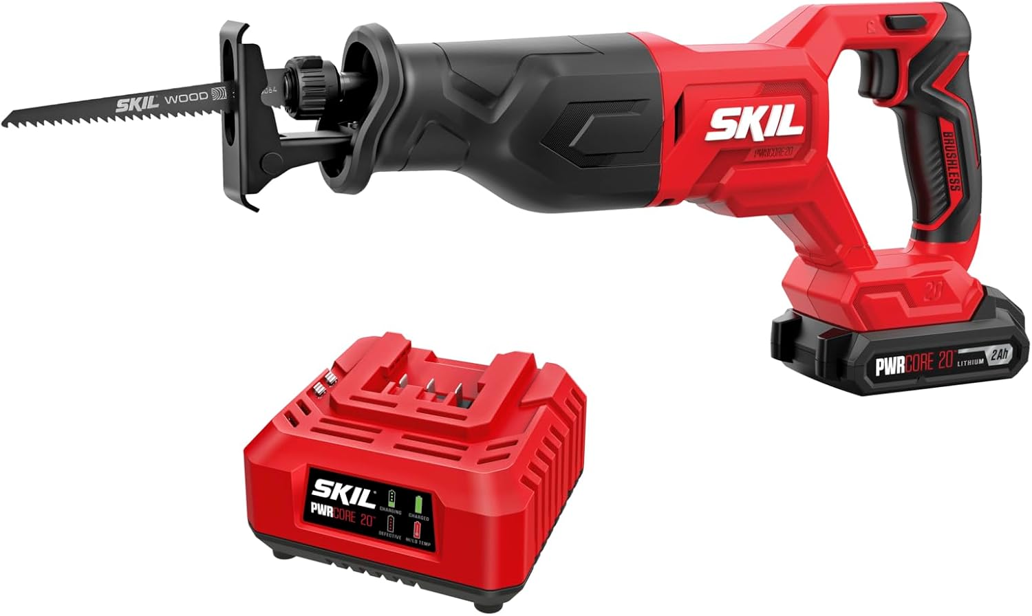 SKIL PWRCORE 20V Brushless Reciprocating Saw Kit Including 2.0Ah Battery and Charger-RS5870B-10