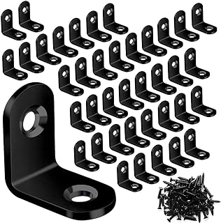 40PCS L Bracket Corner Brace Sets, Stainless Steel Corner Bracket, 90 Degree Right Angle Bracket, Metal L Brackets for Shelves Wood Furniture Cabinet Chair Drawer with 80PCS Screws, Black (20mmx20mm)