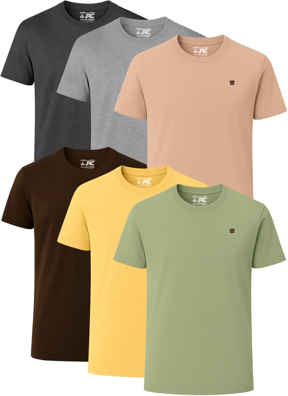 JRC Just Royal Clothing Mens Short Sleeve Crewneck T-Shirts, Casual Round Neck Tops, Pack of 6