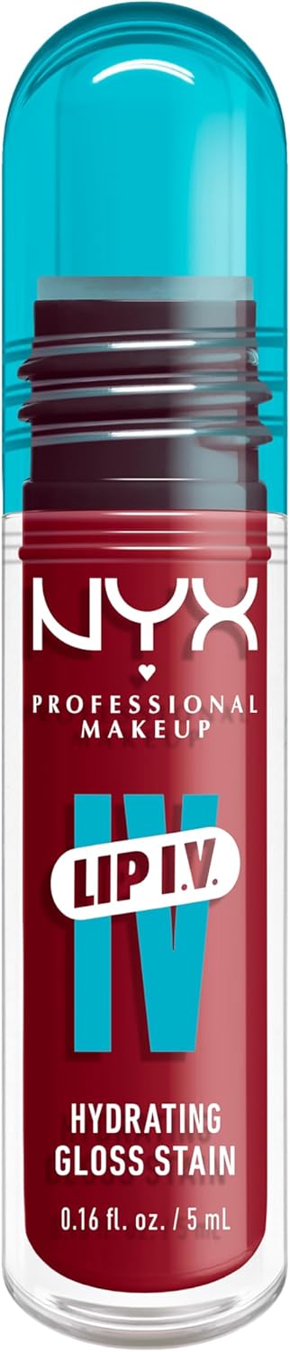 NYX Professional Makeup Lip IV Hydrating Gloss Stain, Lip Gloss, Up to 12HR Hydration, High Pigment, Wet Shine Finish, Berry Thirsty