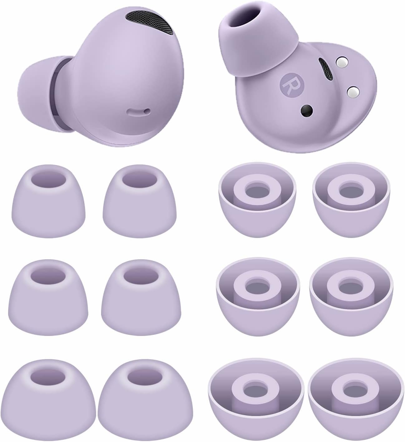 6 Pairs Galaxy Buds 2 Pro Ear Tips Buds Eartips, S/M/L Replacement Soft Silicone Rubber Flexible Gel Earbuds Earplug Fit in Case Accessories Compatible with Samsung Galaxy Buds 2 Pro - Bora Purple