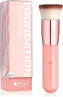 DUcare Foundation Brush for Liquid Makeup, Self Tanner Brush Flat Top Kabuki Professional Makeup Brushes Blending Mineral Powder Buffing Stippling Makeup Tools, Pink