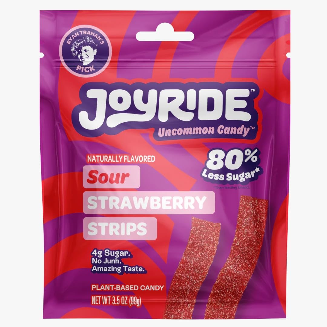 Generic Joyride Sweets Strawberry Candy Strips, 80% Less Sugar - 3.5oz, Gummy Strips, Gummy candy strips, Candy Belts, Sour Candy Strips.