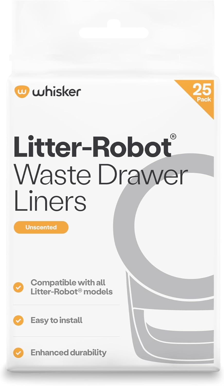 Litter-Robot Waste Drawer Liners by Whisker, 25 Pack - Litter Box Liners, Custom Fit for Litter-Robot, 9-11 Gallons of Capacity, Quick to Install and Easy to Empty