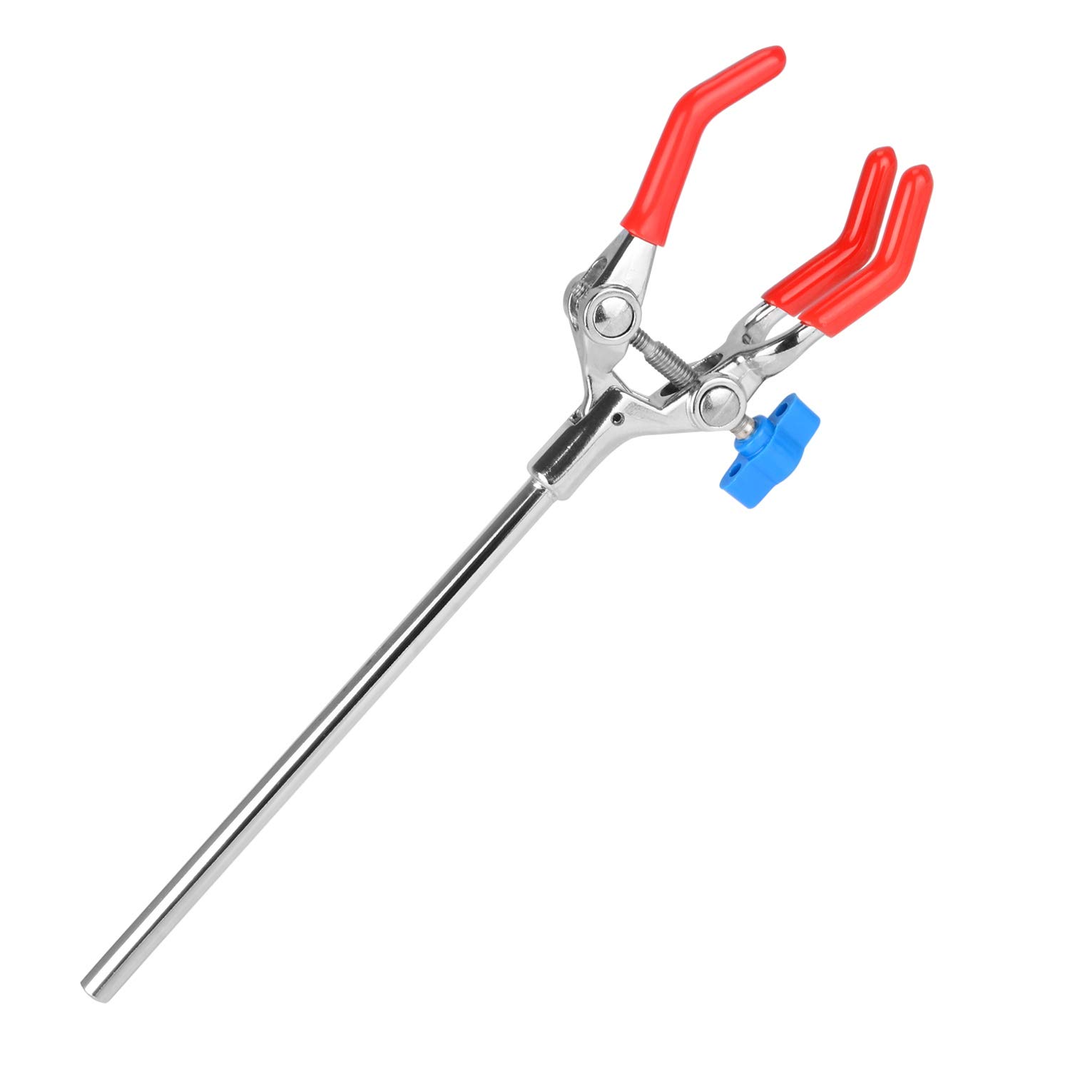 StonyLab 3 Prong Swivel Clamp, Universal Lab Accessory, Sturdy Extension Clamp with 7 inch Rod, Non-Slip Rubber Jaws, Maximum Grip Size 3.54 inch