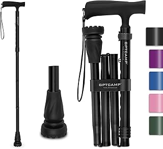 GPTCAMP G2 Walking Stick, Fold-up Walking Cane for Women and Men with Wrist Strap, Portable, Foldable, Collapsible, Lightweight and Sturdy with Comfortable T Handle