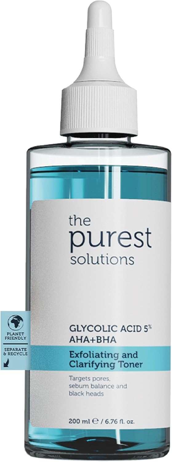 The Purest Solutions Exfoliating and Clarifying Toner (Glycolic Acid 5% AHA + BHA) - for All Skin Types - Balance Sebum Secretion - Reduce Pores Appearance - Vegan | Cruelty Free (6.76 fl. oz)