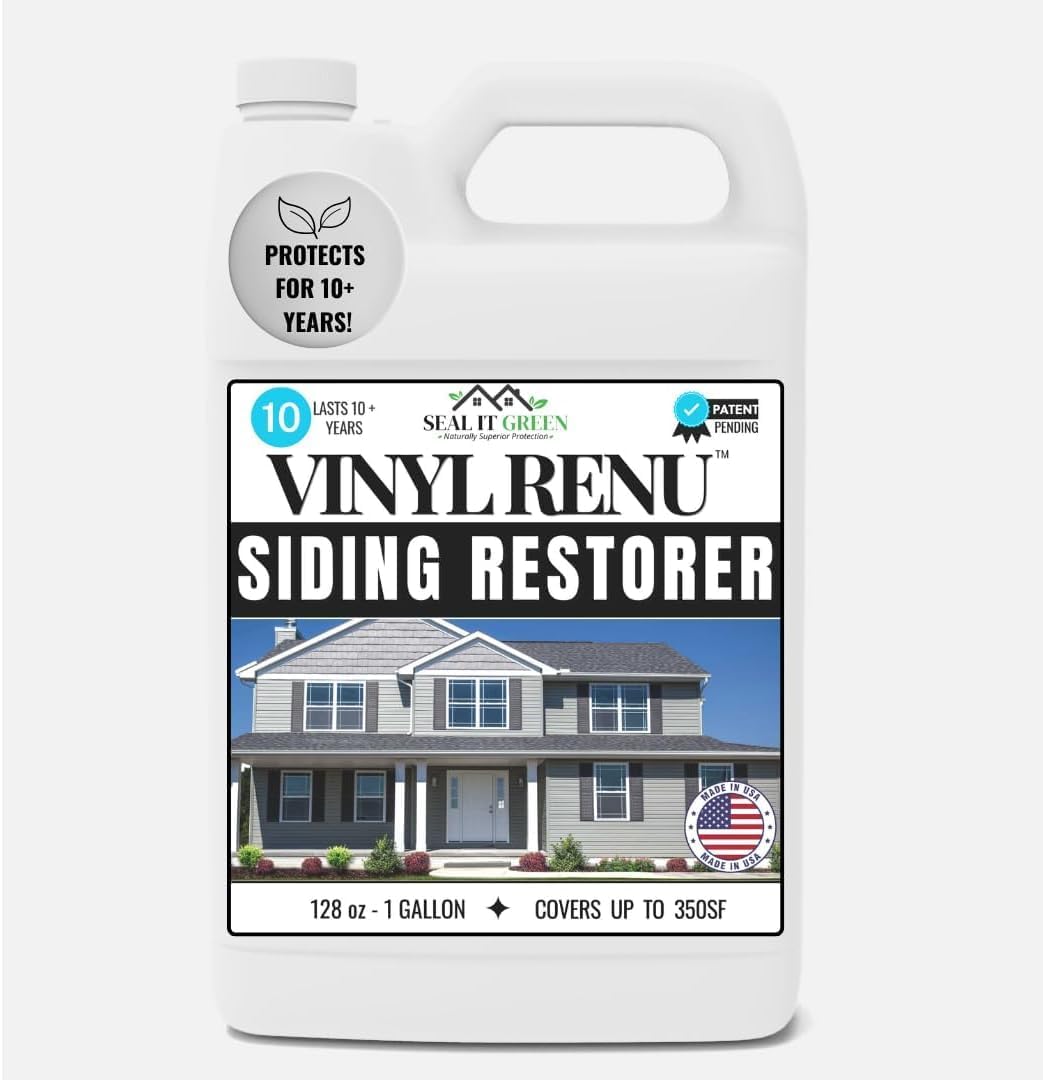 Vinyl Renu Premium Siding Restorer | Lasts 10+ Yrs | Restores Original Color & Beauty To All Siding Types | Rejuvenates & Protects Siding, Doors & Patio Furniture | Complete Kit (1 Gallon)
