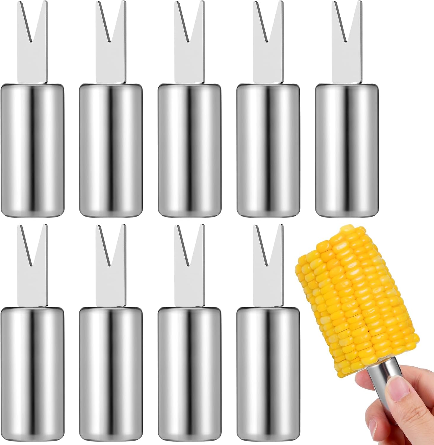 Luxshiny 10Pcs Corn Cob Holders Stainless Steel Corn Holders Corn on the Cob Skewers BBQ Forks Skewers for Home Party Camping Cooking Outdoor Barbecues Picnics